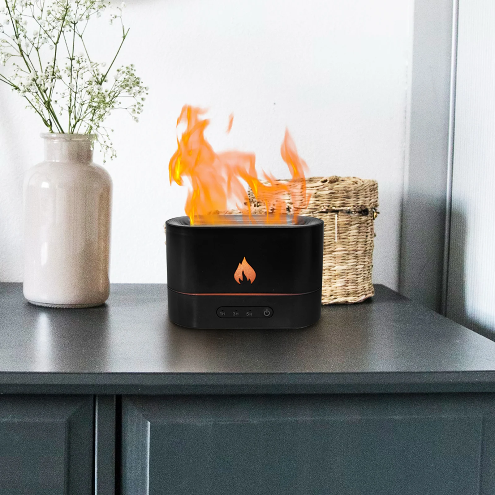 

Simulated Flame Humidifier Essential Oil Home Office Decor Ceramic Desktop Air Humidifier ABS Material