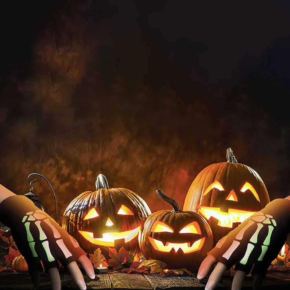 

Gloves Luminous Skull with Bones Ultraviolet Light Fingerless Glow Men and Women