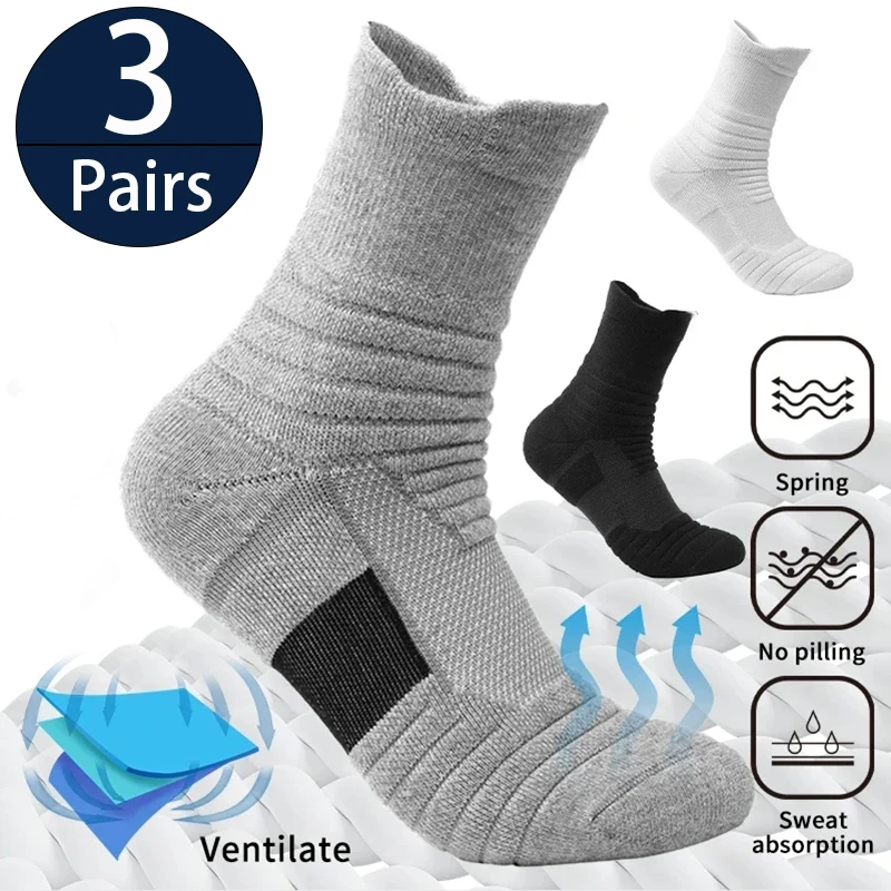 3Pairs Anti-slip Football Socks Men Sock Long Tube Soccer Basketball Sport Socks Breathable Deodorous Sock for Running & Sports