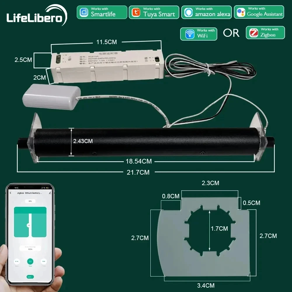 

LifeLibero Tuya WiFi or ZigBee Smart Electric Shutter Blind Motor Remote Control For Pleated Honeycomb Roman Shade Blinds Alexa