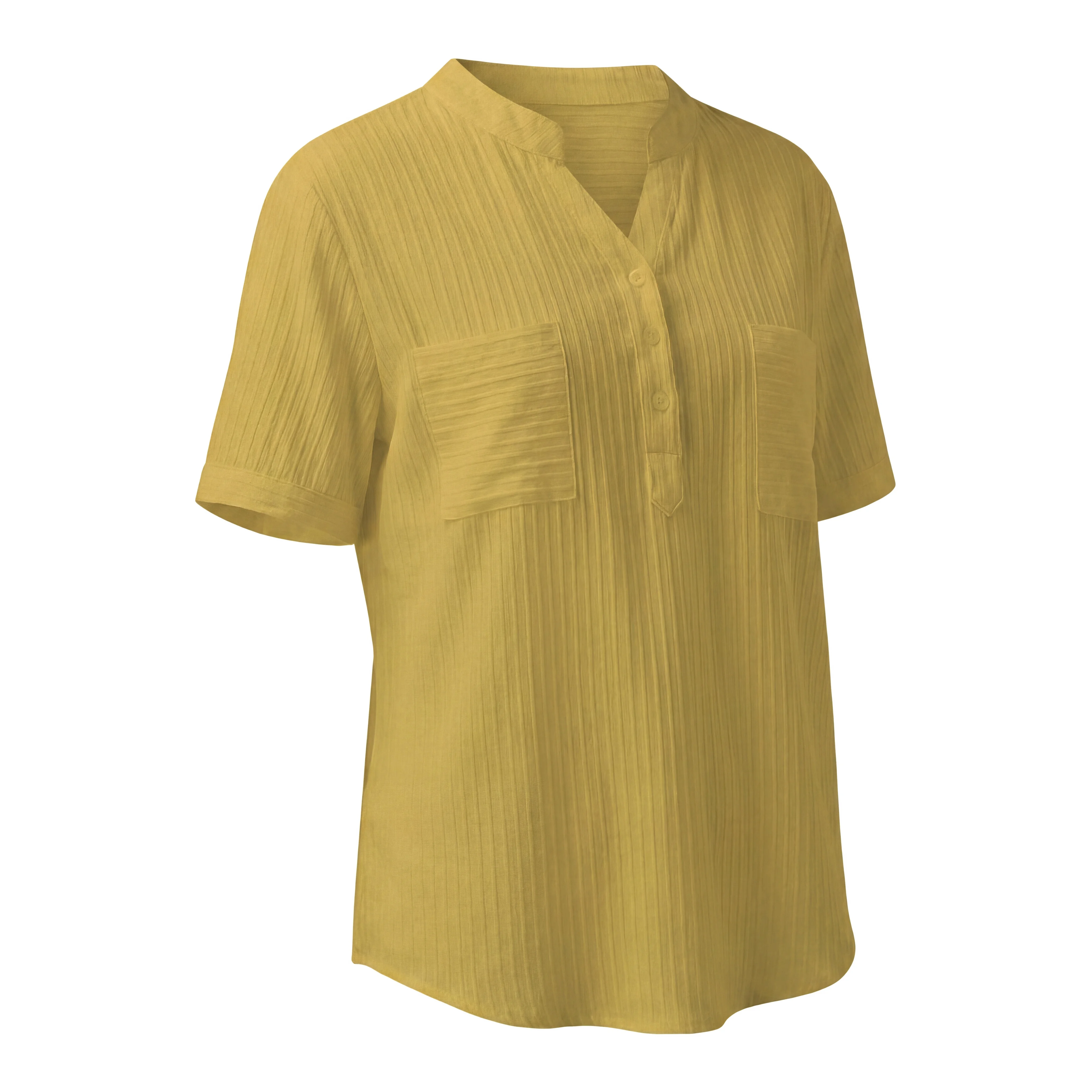 Rosa Fera Plus Size Women Solid Color V Neck Button Front Short Sleeve Pocket Blouse Shirt image 6