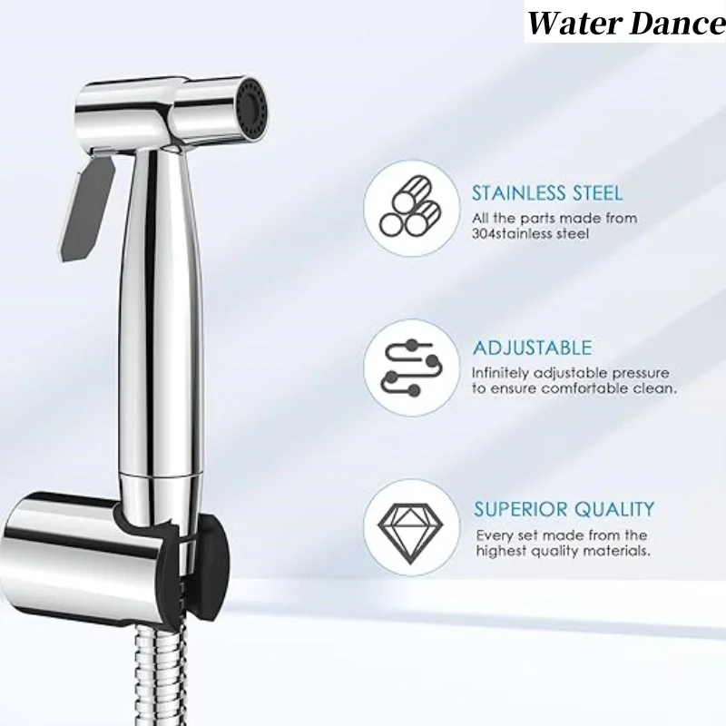 Handheld bidet sprayer toilet spray gun  One inlet and two outlet angle valves  Telescopic hose  Hardware bathroom accessories