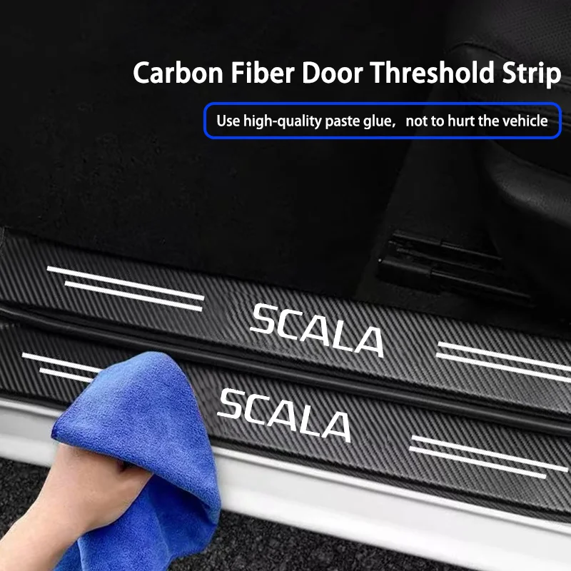 for Skoda SCALA Carbon Fiber Car Door Sill Protector Vehicle Door Entry Guard Sticky Protection Threshold Set Car Door Accessory