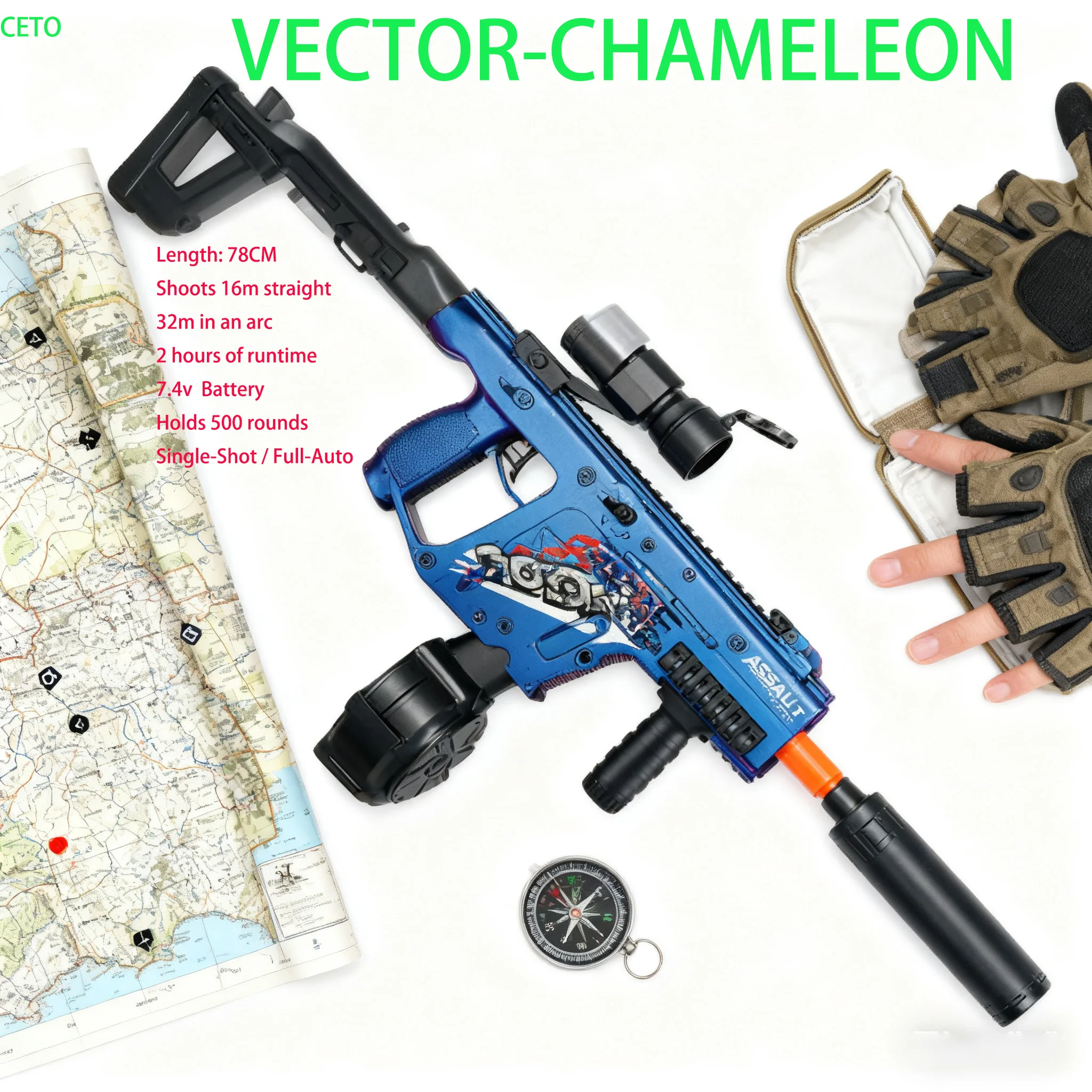 ปืนเจลออโต้เวกเตอร์ใหม่ ยิงอัตโนมัติเต็มรูปแบบ ของเล่นปืนสแปลตเตอร์บอล ระยะไกล สำหรับผู้ใหญ่ เล่นเกมยิงปืนกลางแจ้ง พร้อมลูกบอลน้ำ 10000 ลูก