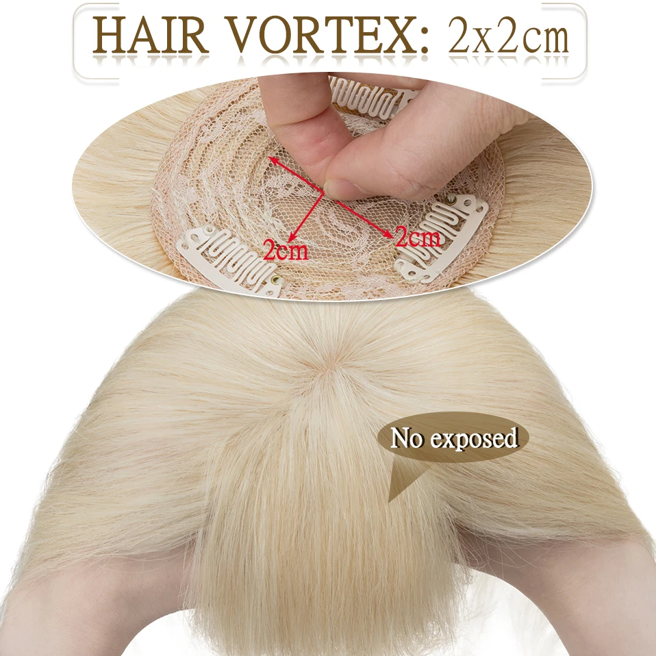 S-noilite 8.5x8.5cm Hair Topper Human Hair Cilp Center Crown Wig With Bangs Clip In Natural Hair Extension Hair Vortex Hairpiece