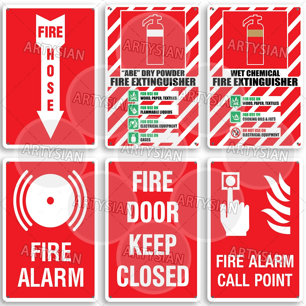 Fire Safety Metal Sign Assembly Point Fire Emergency Exit Evacuation Procedure Plaque Extinguisher Instructions Fire Hose Sign