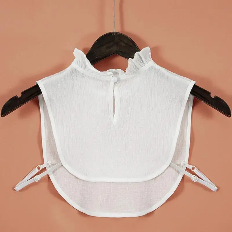 39BD Women Stand Ruffled Fake Collar Hollow Keyhole White Detachable Half Top Dickey