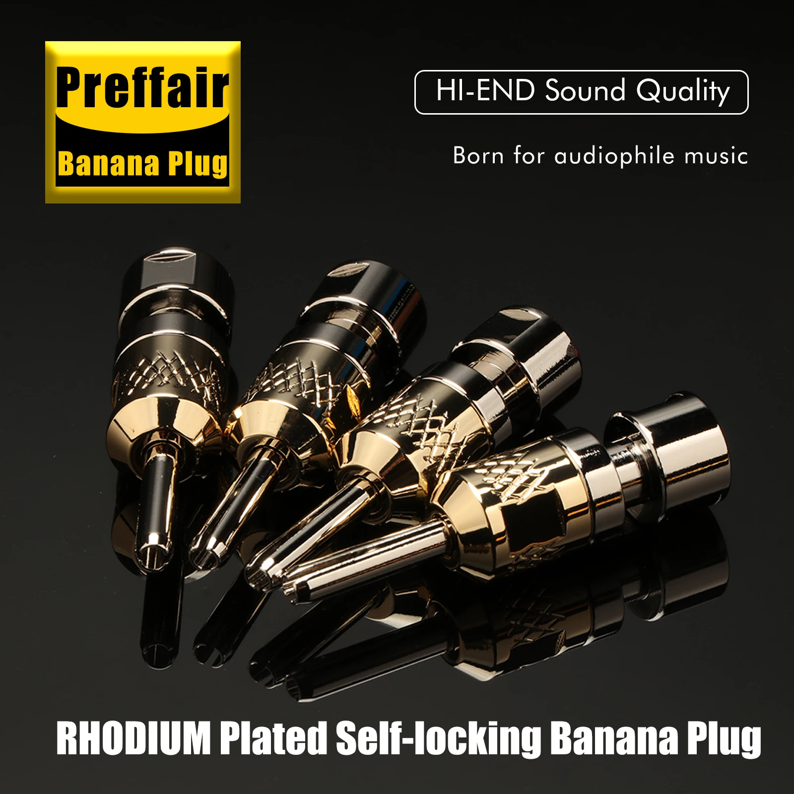 Preffair BA1481R Hi-End Rhodium Plated Self- Locking Speaker Cable Banana Plug Connector For DIY Speaker Wire Audio/Video
