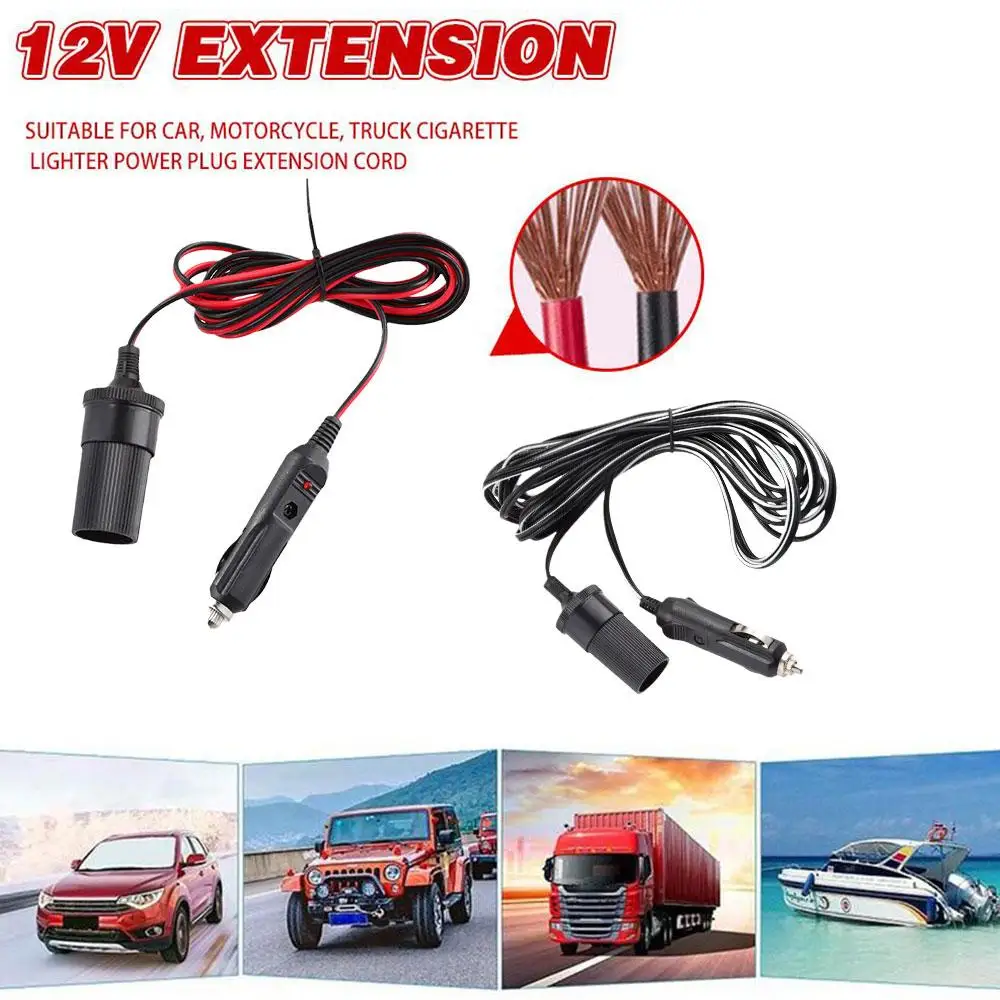 5M/2M Car Cigar Lighter Plug 12V Extension Cable Adapter Light Supplies Indicator Car Line With Charger Socket Extension Le W5E0