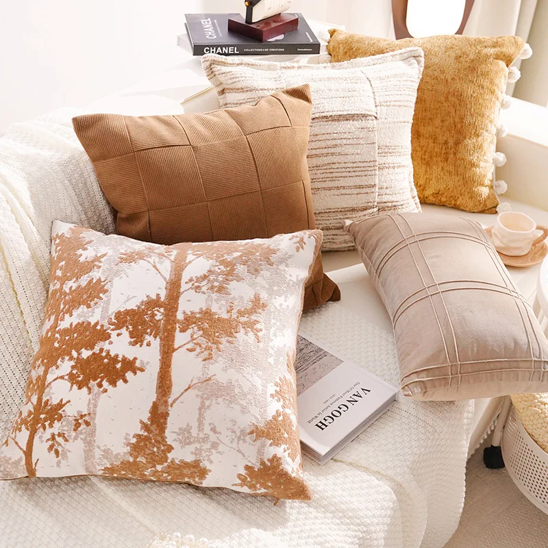 

Throw Cushion Cover Fashion French Brown Light Luxury Sofa Living Room Bedroom Bay Window High-end Comfortable Pillow Case Cover