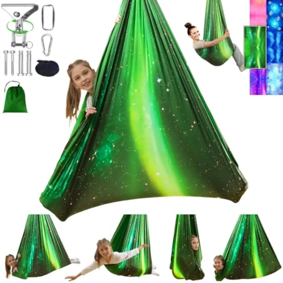 

Сенсорные качели для взрослых, для дома и улицы, двухслойные, терапевтические, вместимость до 300 фунтов, регулируемое кресло-гамак с 36 точками крепления.