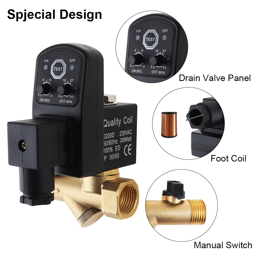 AC220V Tank Drain Valve G1/2 DN15 Automatic Electronic Timed Drain Valve for Air Compressor Condensate Management