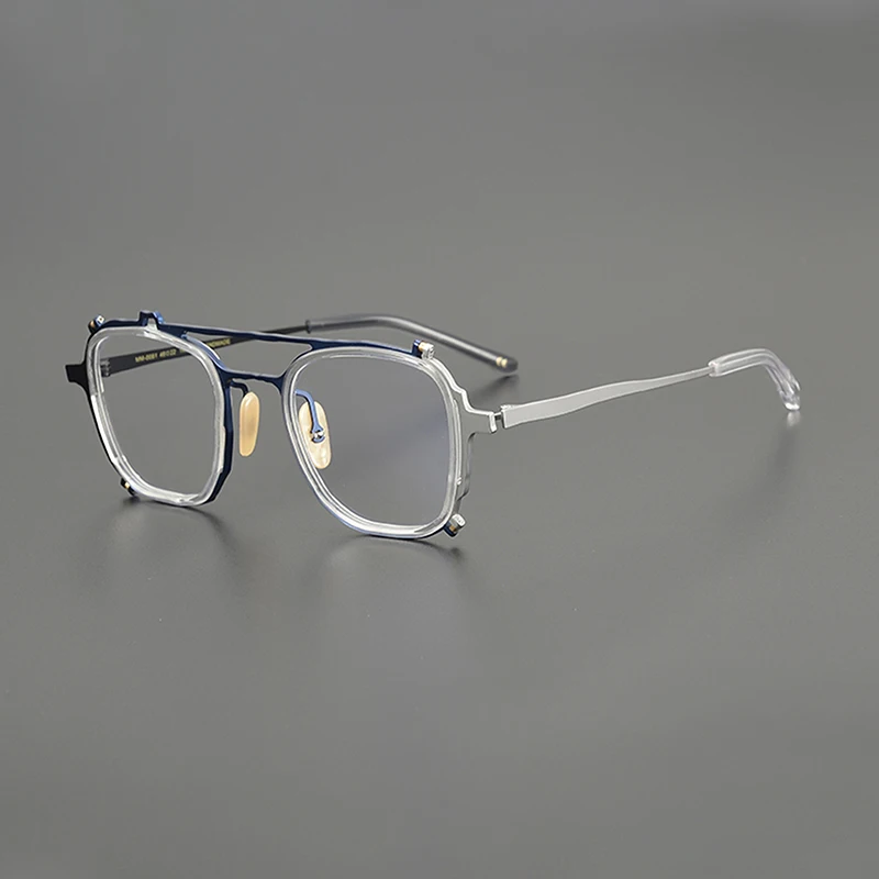 

Literary niche handmade titanium glasses frame retro square fashion double beam large frame optical prescription myopia glasses