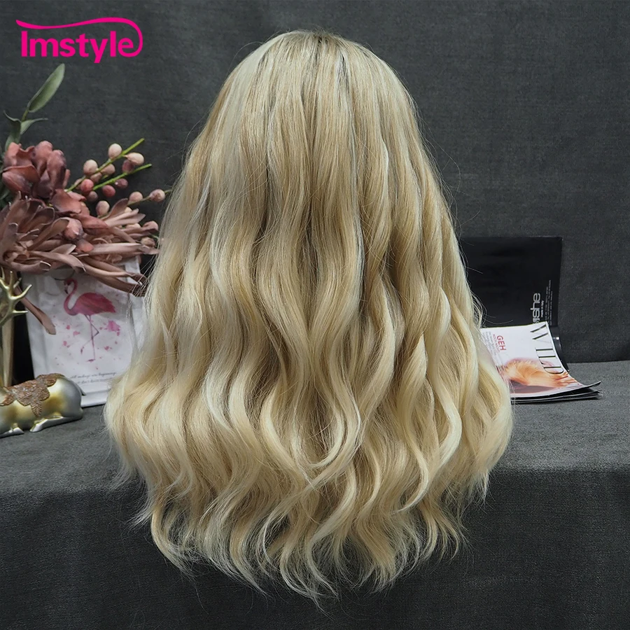 Imstyle Blonde Highlight Wig Synthetic Lace Front Wig Natural Wavy Wigs For Women Dark Root Heat Resistant Fiber Daily Wig