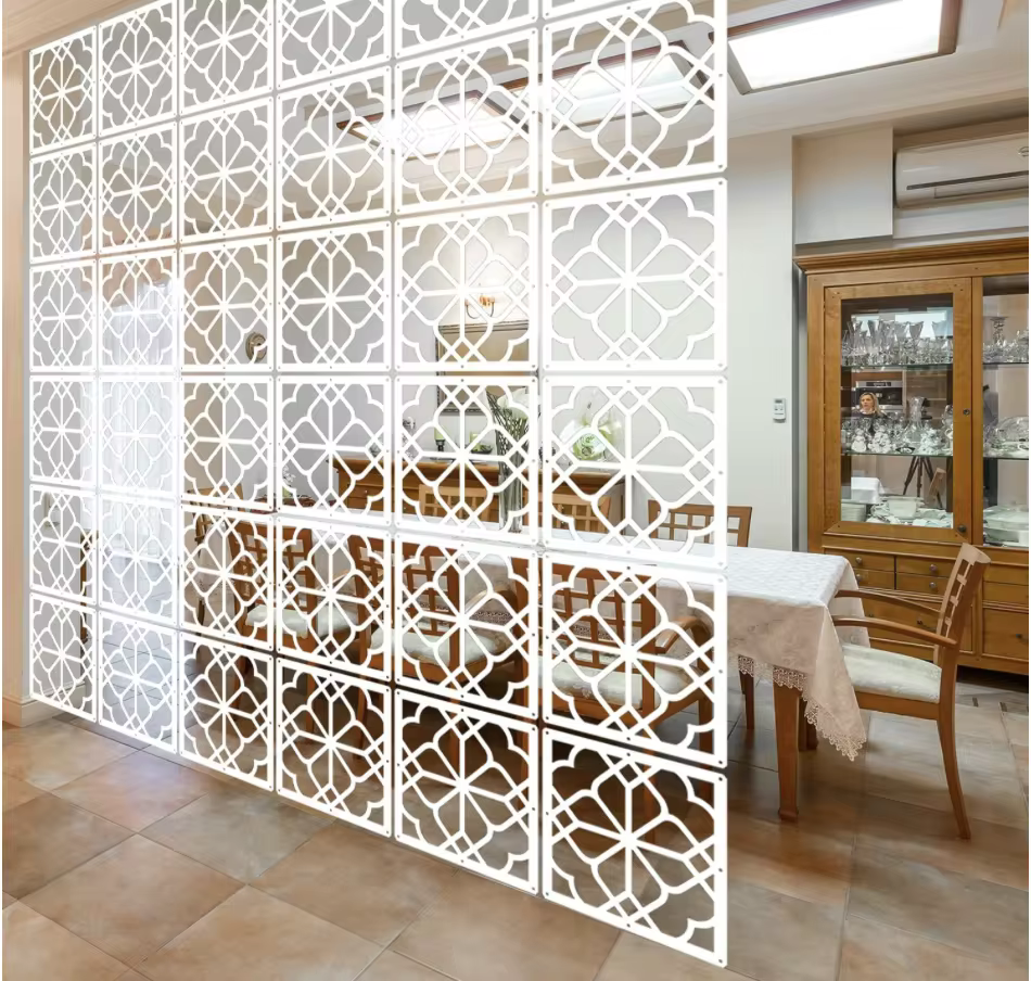 Hanging Room Divider Panel,Wood-Plastic Hanging Panels 4 Pieces 0.2“Thick Screen Panel for Living Room Bedroom Home Decoration