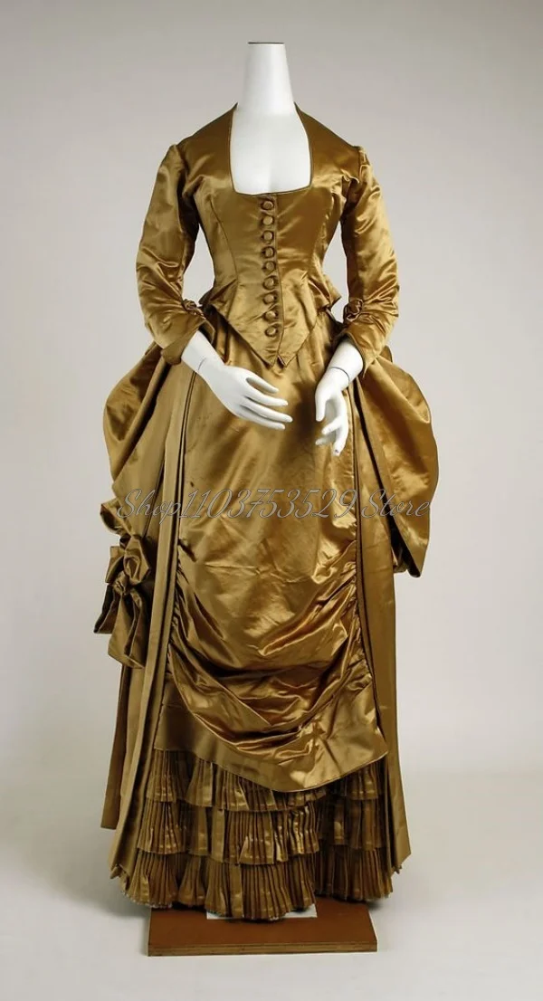 Robe de soirée victorienne médiévale Tan, col carré vintage, corsage superposé, nœud de colonne plissé, volants gothiques, robe de soirée MasTim ade