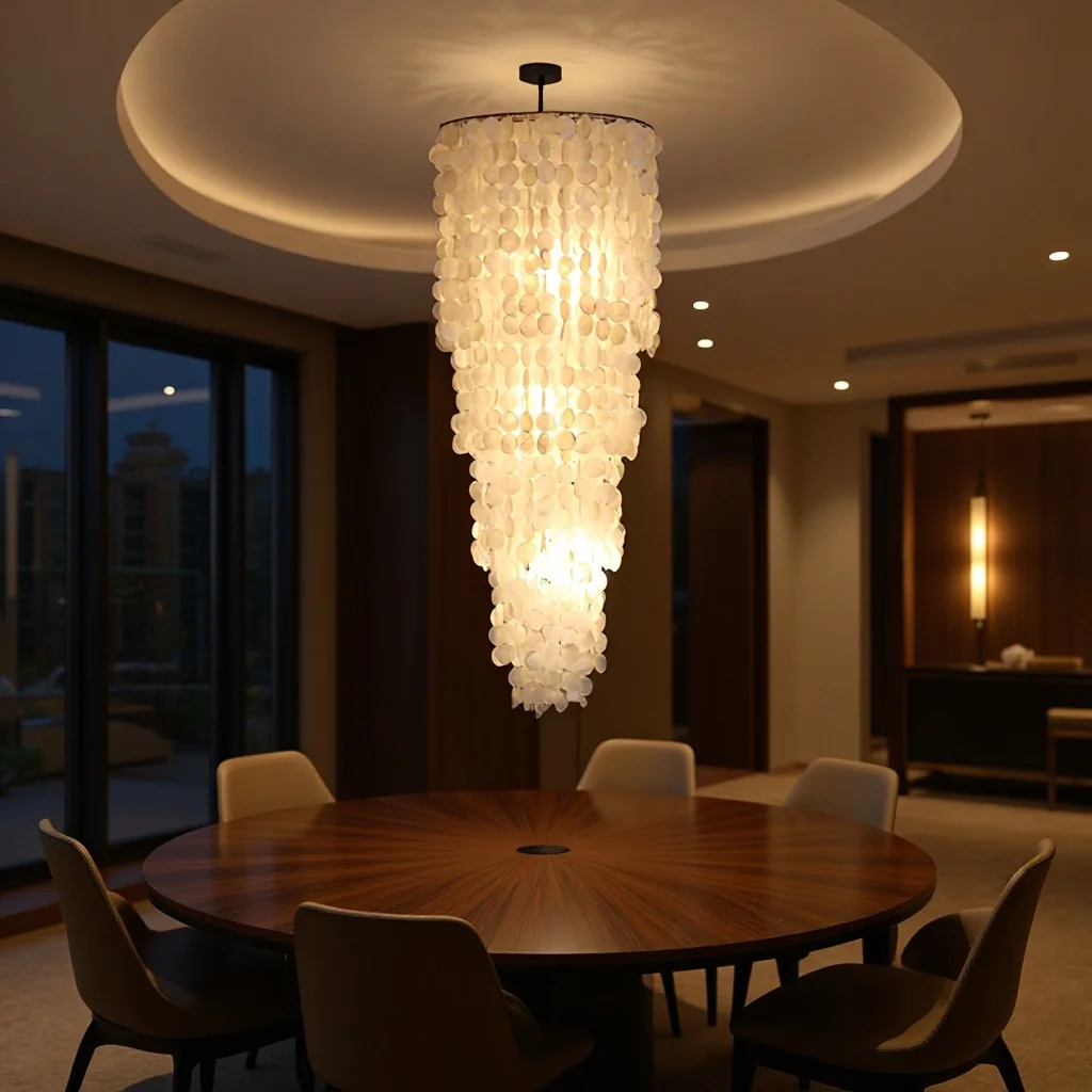 

White Round Shell Pendant Light For Staircase Stairway Loft Living Room Modern Luxury Long LED Ceiling Hanging Chandelier