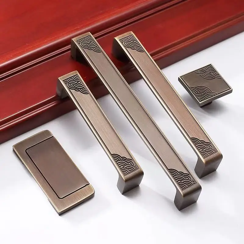 New Chinese-style cabinet door handle, pure copper kitchen cabinet wardrobe door handle, cloud-patterned brass drawer and bedsid