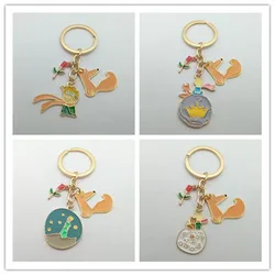 Fashion Little Prince Keychain Cute Rose Personality Pendant Keychain Clothes Backpack Chain Small Jewelry Valentine's Day Gift