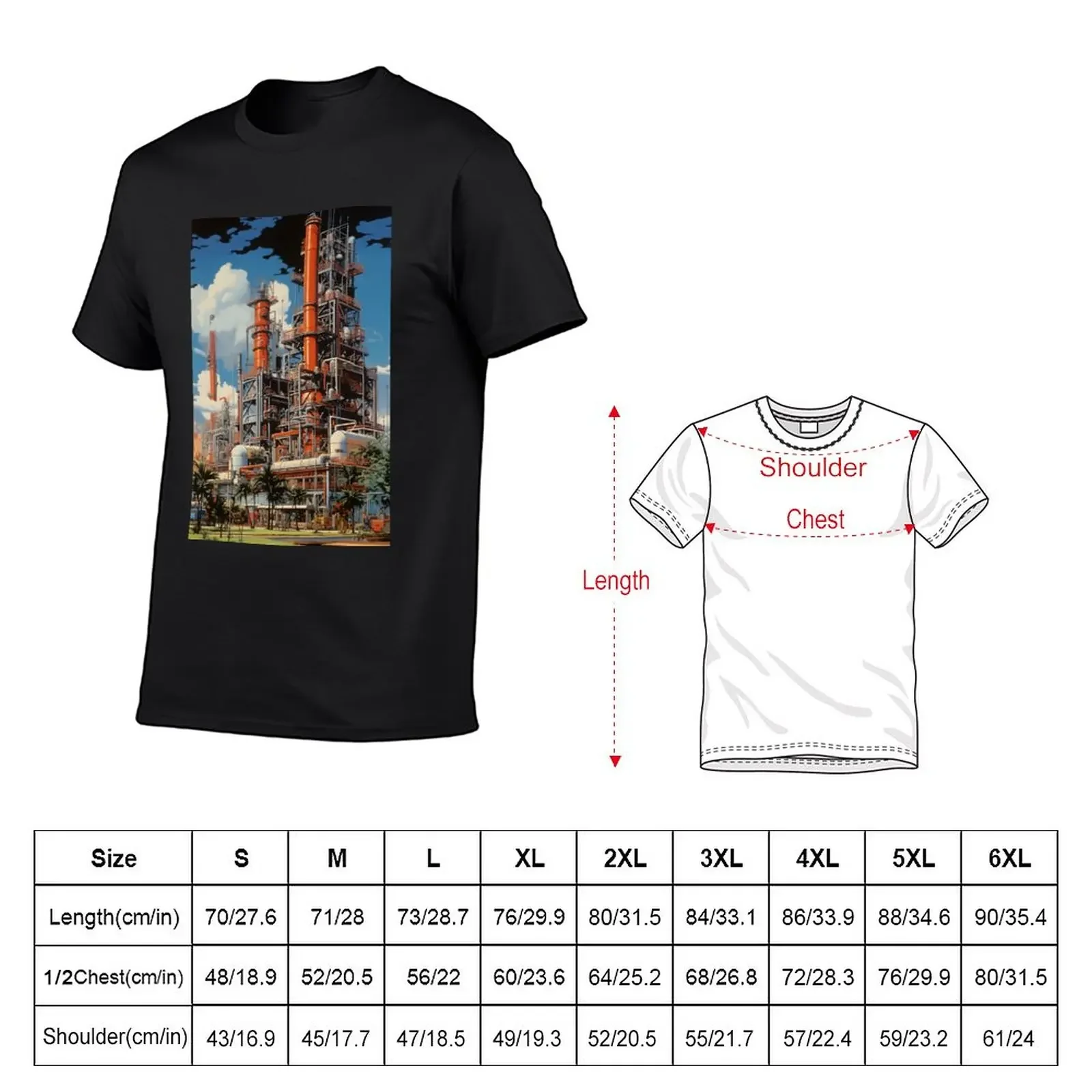 New Landscape of Factory Chimneys with Emission into the Atmosphere and Clear Blue Sky, Palms and Nature T-Shirt