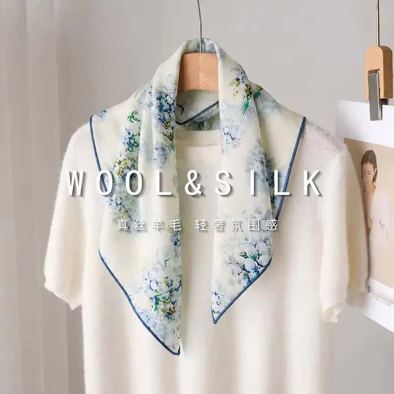 70% Wool 30% Silk Scarf for Women Square Shawls Wraps Scarves Pashmina Female Hijab Bandana Bufanda head Kerchief Cachecol