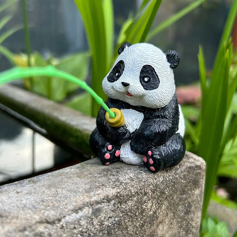 Garden Statue Resin Panda Fishing Figurines Sculpture Yard Art Ornament For Fairy Garden Patio Lawn Balcony Housewarming Gifts