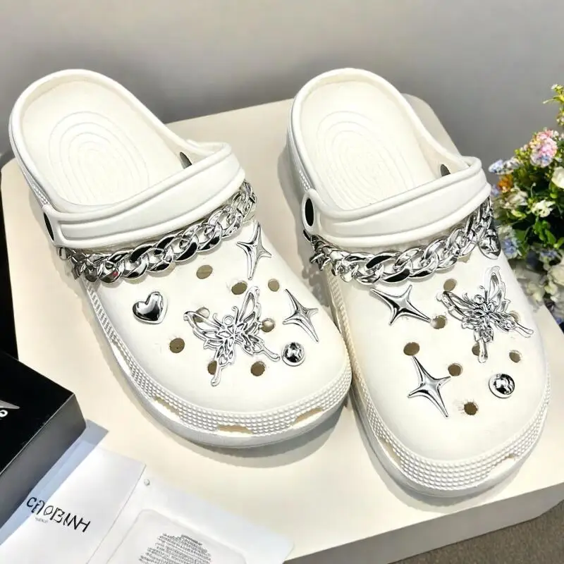 Punk Metal Star Chain Clogs Accessories Summer 2026 Unisex Luxury Butterfly Designer Shoes Charms Set Couple's Shoes Decorations