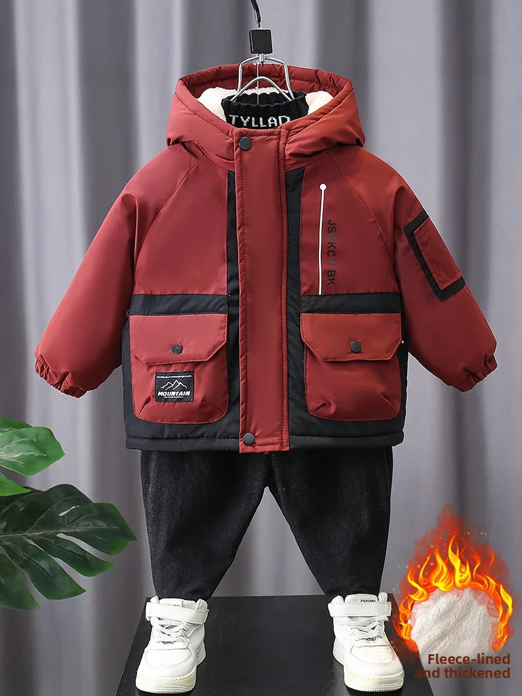 

Boys Winter Jaet 2025 New Thiened Rabbit Fur Lined Parka Coat Warm Cotton Clothes for Kids Youth Faion Casual Scenarios