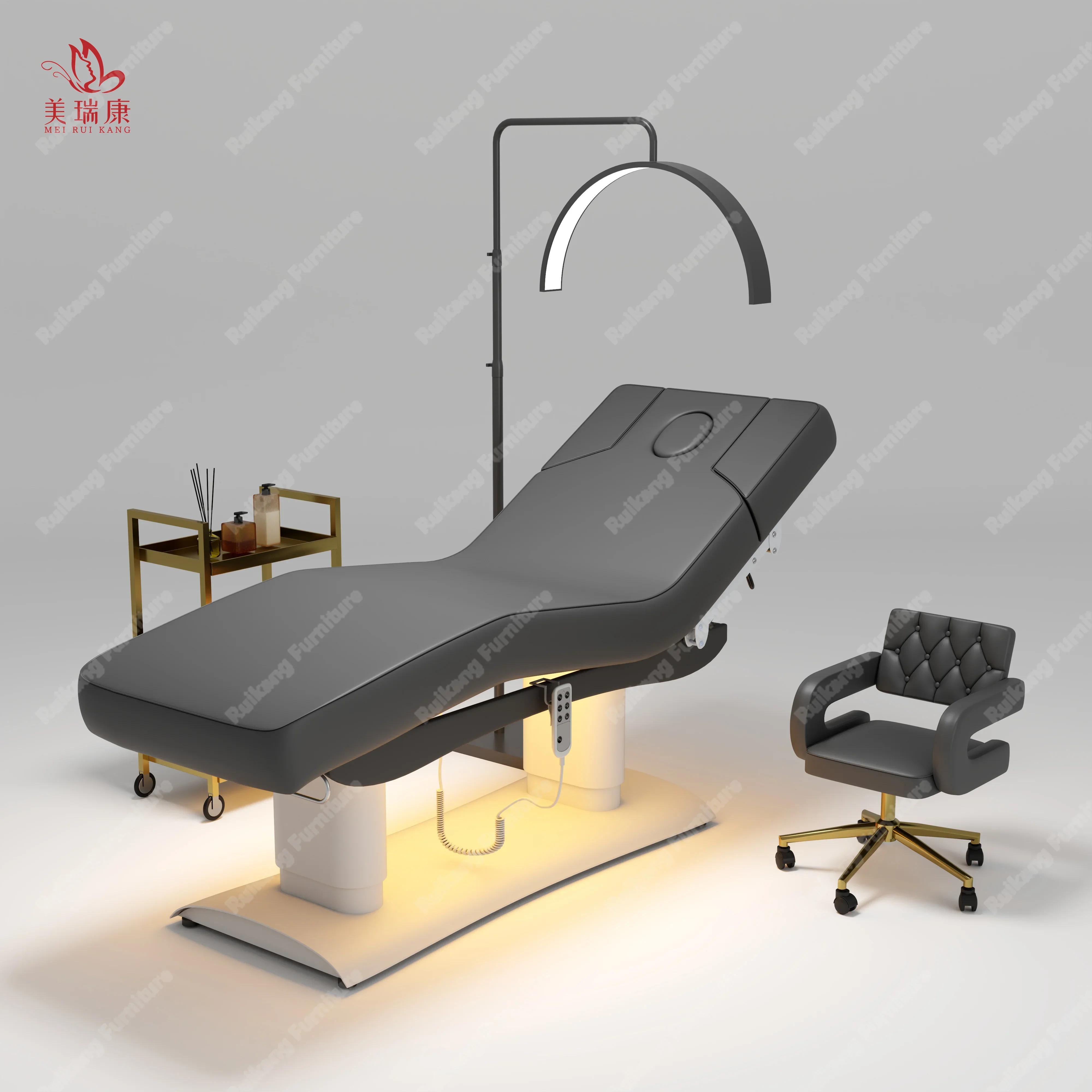 Full Electric One-Button Lifting LED Light Adjustable Spa Medical Treatment Massage Table Facial Beauty Bed