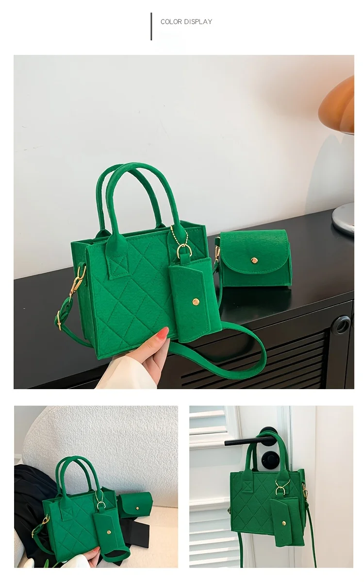 3 Stück/Set geprägte Damenhandtasche, stilvolle Umhängetasche, Clutch und Geldbörse, einfarbige quadratische Umhängetasche, Stoff für den täglichen Gebrauch – Detail 9