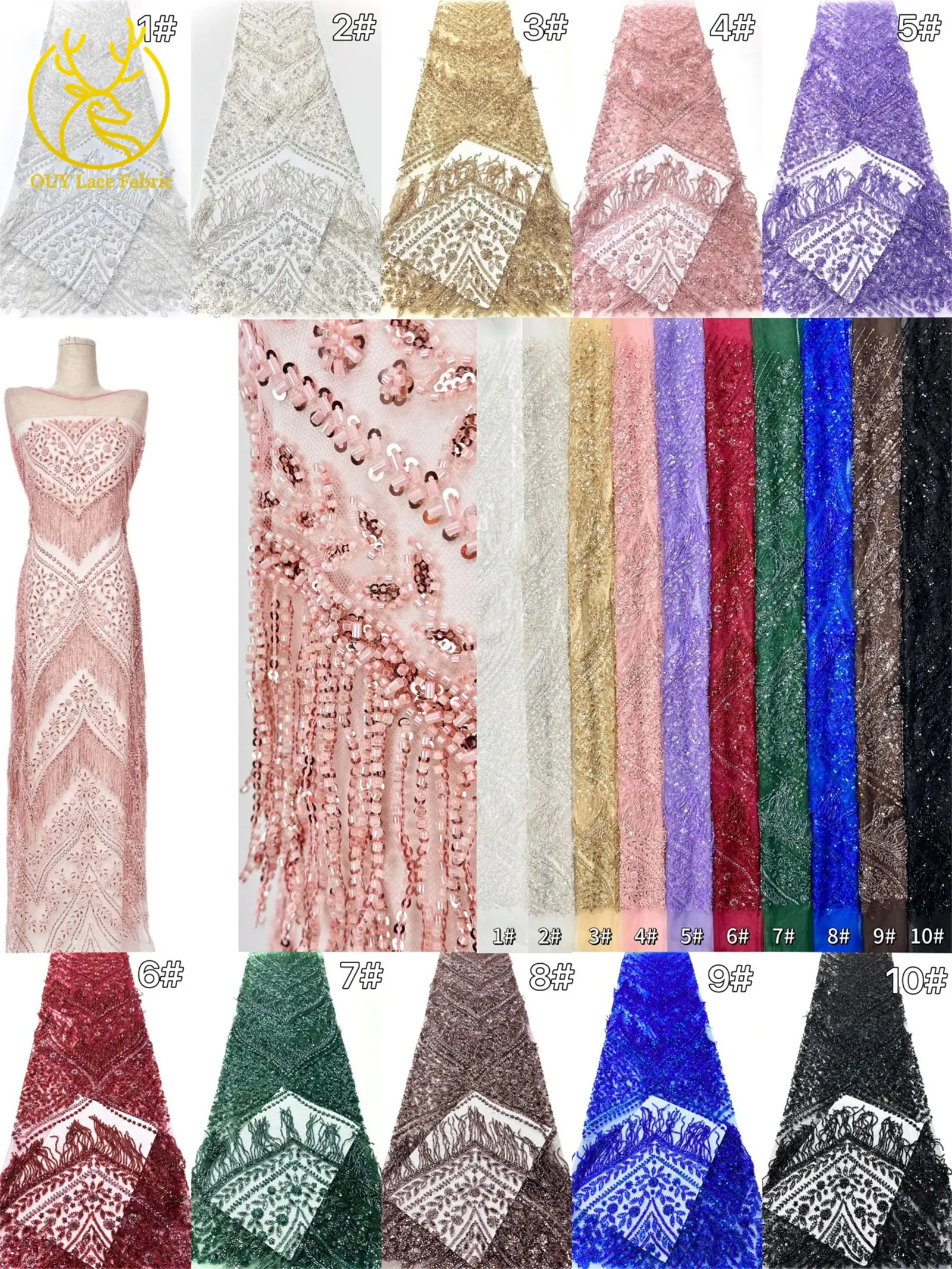 Green African 3D Pendant Beaded Lace Fabric 2026 Luxury Nigerian Sequin Lace Fabric for Women's Party Wedding Dresses