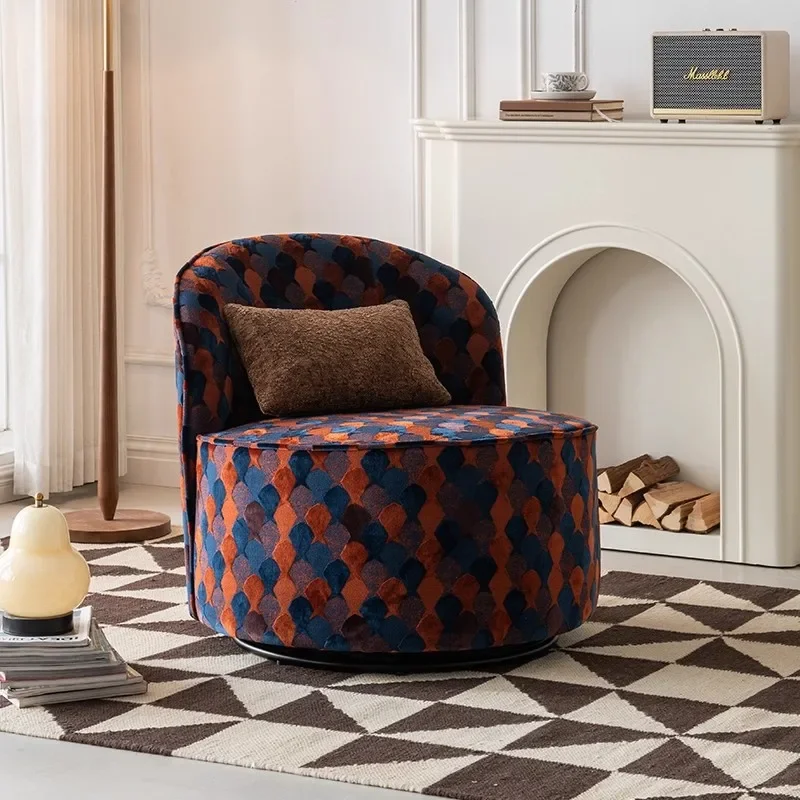 American retro fabric single sofa chair living room home French medieval lazy rotating dressing chair