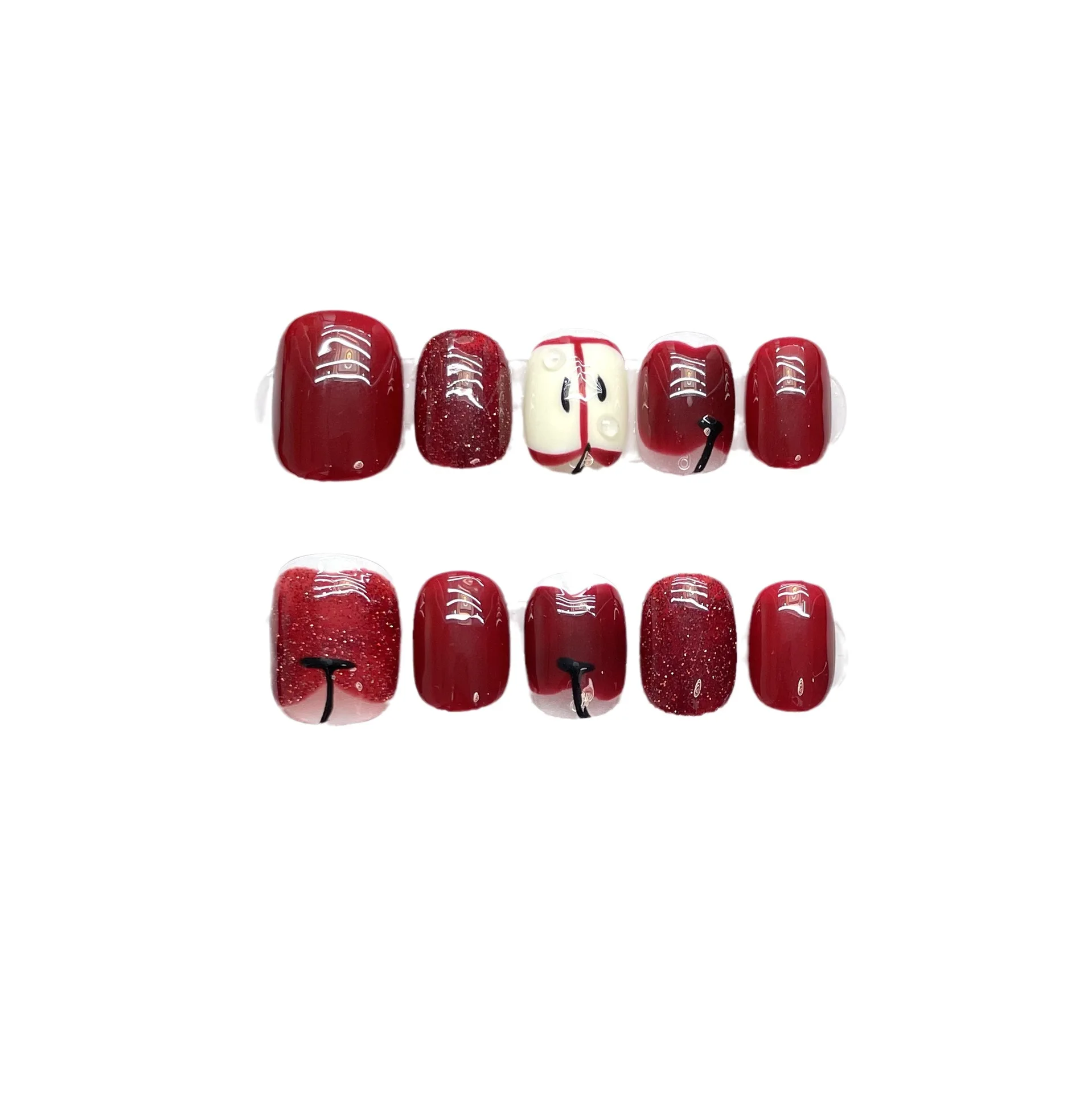 10 Stück luxuriöse handgefertigte Nägel zum Aufdrücken, kurzer Kreis, Gift, Apple-Design, künstliche Nägel mit 4-teiligem Werkzeug, selbstklebende Nagelkleber-Tabs