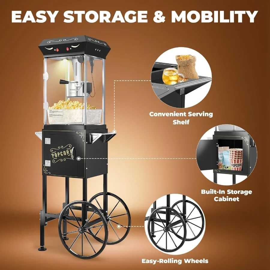 ماكينة صنع الفشار سعة 8 أونصة مع غلاية من الفولاذ المقاوم للصدأ تشكل ما يصل إلى 32 كوبًا على طراز مسرح السينما Pop Corn Ma