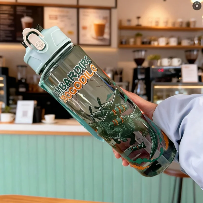 Italian Brainrot Water Bottle Tung Tung Sahur Water Bottle with Straw Outdoor Sports Water Cups Cartoon Drinking Kettle image 3