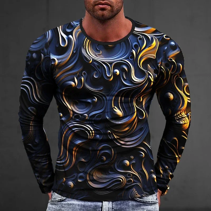 

Fashion Relief Sculpture Pattern T-shirt Trend Round Neck 3D Printed Long Sleeve T Shirt Casual Streetwear Personalization Tees