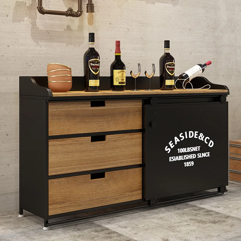 

American loft industrial style dining side cabinet wrought iron solid wood retro locker living room dining room tea cabinet bar