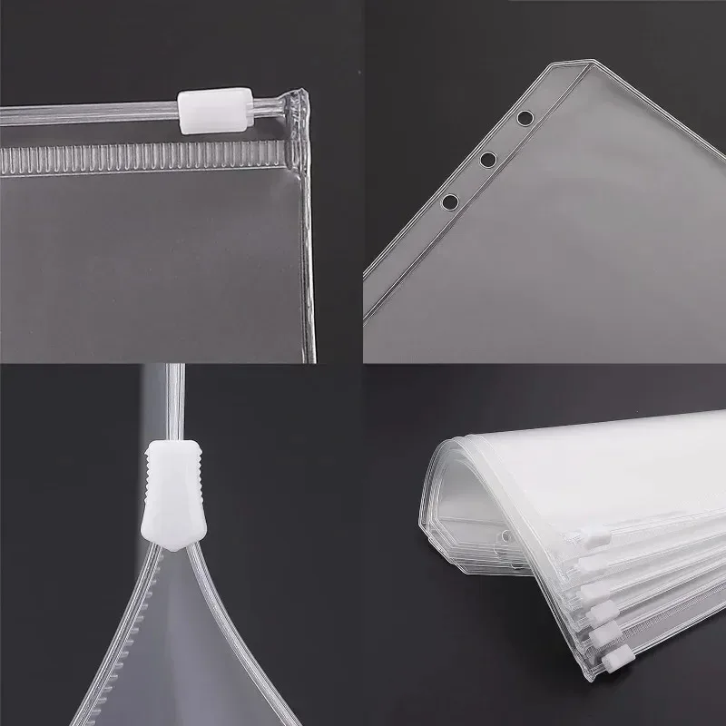 10PCS PVC Binder Pocket Cash Envelopes A5 A6 A7 Zipper Folders Pouches Money Organizer Budget Document Filing Loose Leaf Inserts - view 6