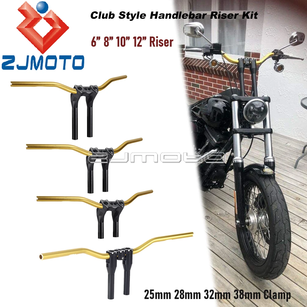 

6" 8" 10" 12" +1" Club Style Modular Riser & Gold Handlebar Kit For Harley Sportster XL Softail 25mm 28mm 32mm 38mm Tapered Bars