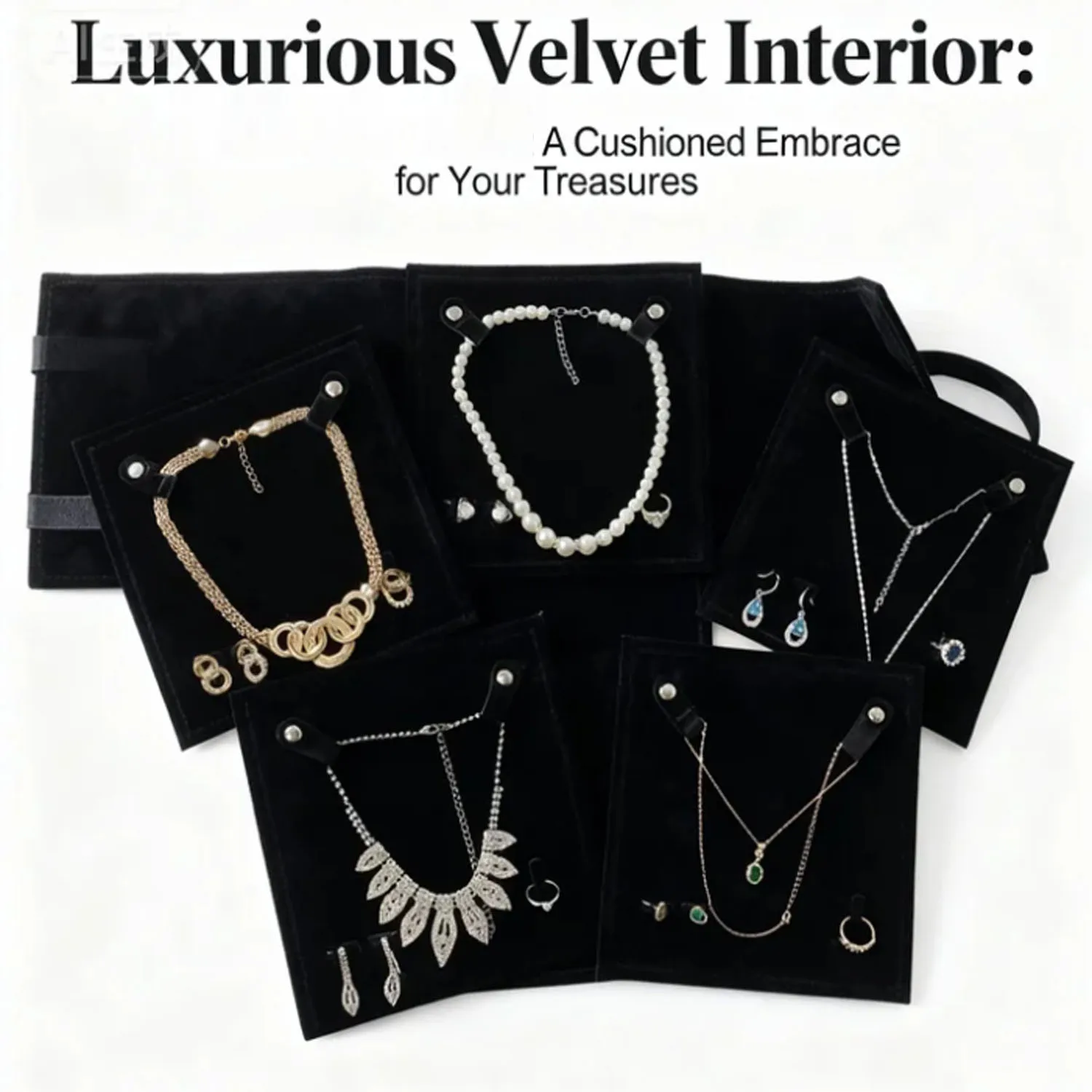 

5 in1 Square Set Jewelry Roll Pack Necklace Pendant Ring and Portable Set Roll Pack Velvet Jewellery Display Organizer DIY jewel