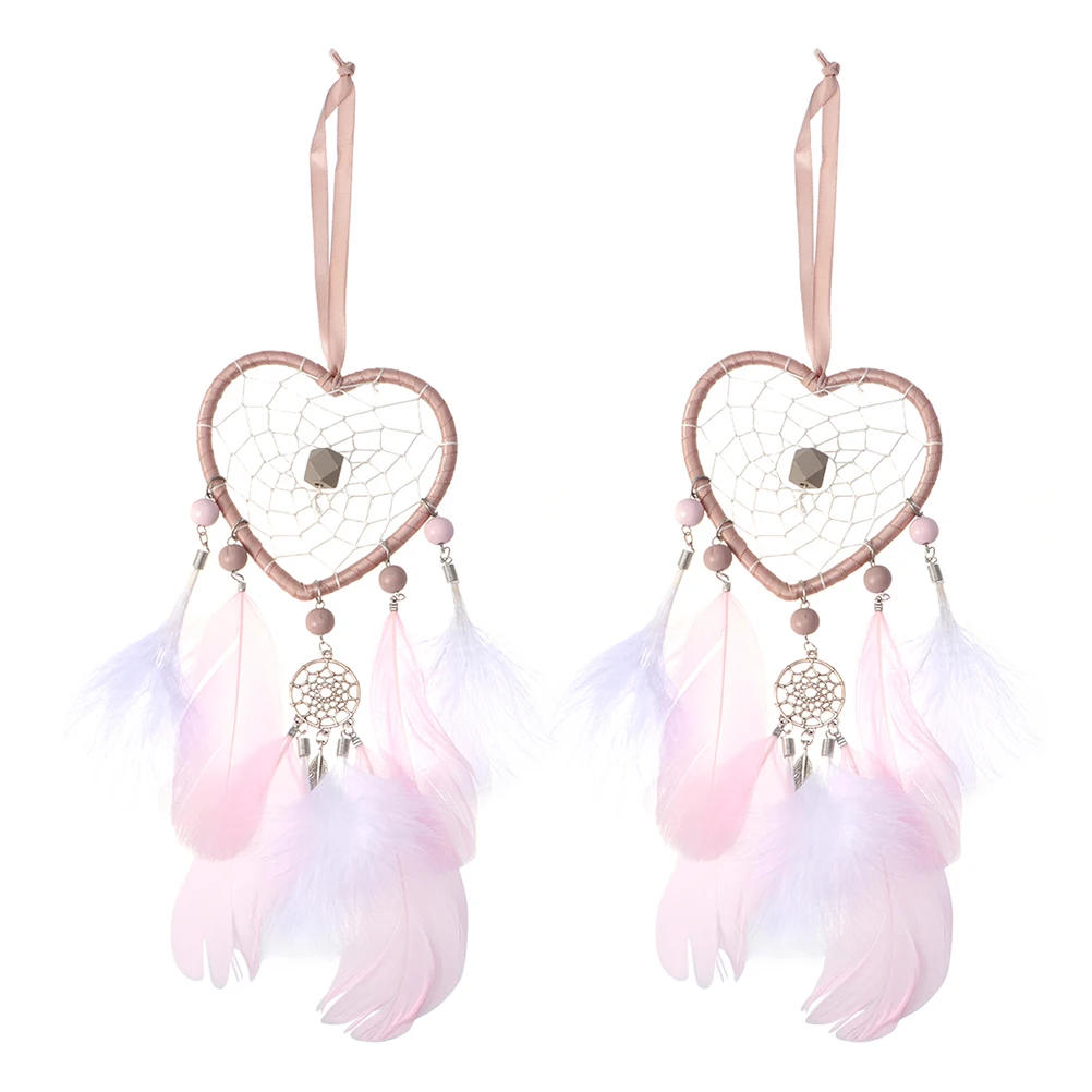 

2pcs Love Hanging Decoration Woven Dream Catcher Home Bedroom Party Ornament Wall Accessories Detachable Wooden