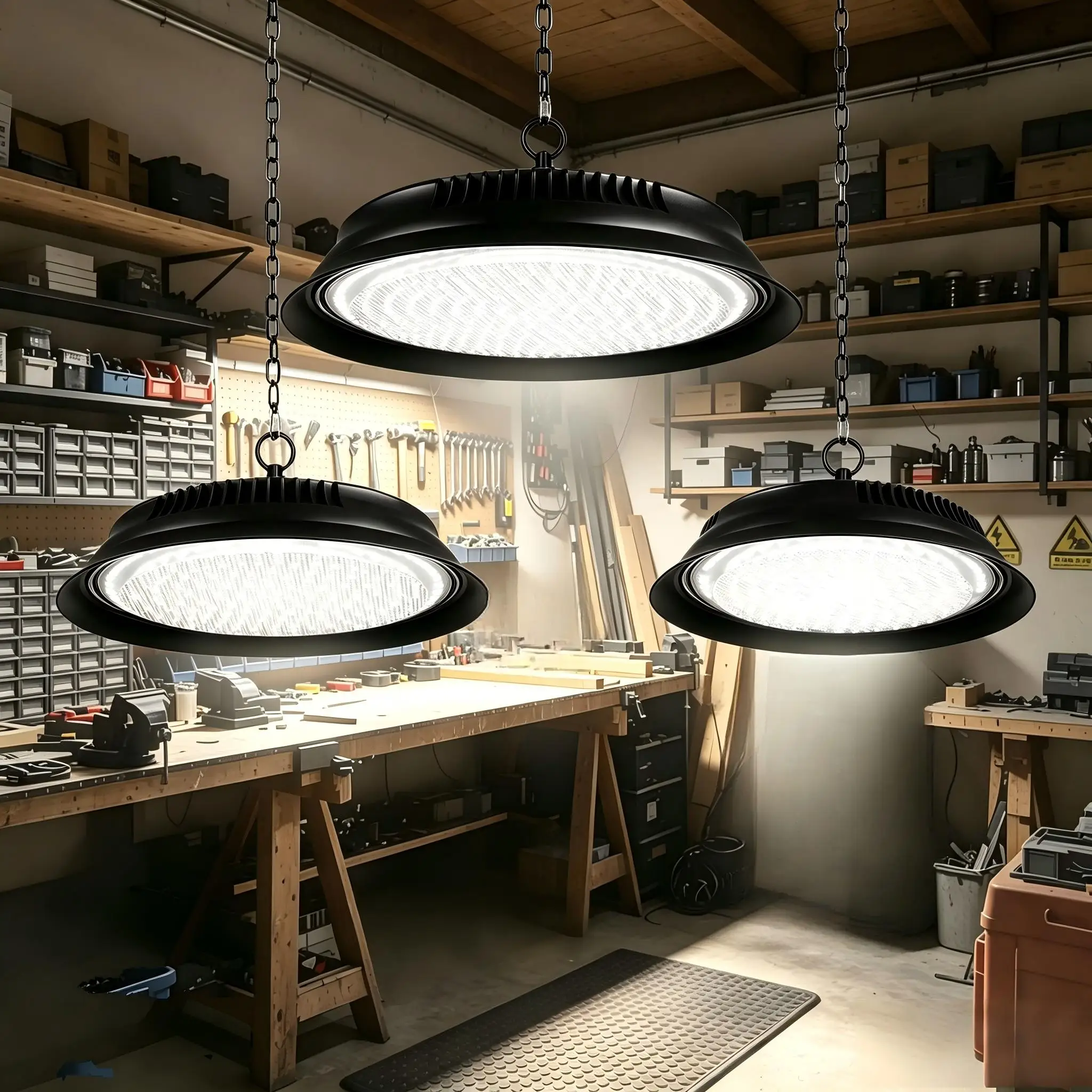LED UFO High Bay Light Garage Lamp With Hook Industrial Lighting US/EU Plug For Home Warehouse Workshop Basement 150W 200W 250W