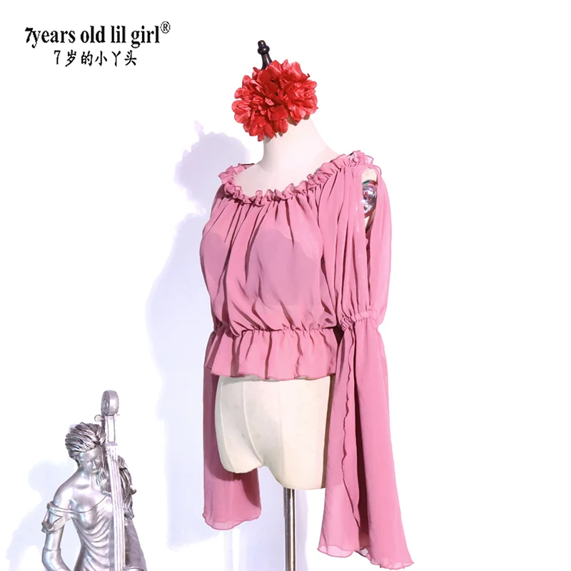 7세 어린 소녀 2025 쉬폰 트라이벌 벨리 댄스 의상 상의 보헤미안 집시 모던 ECA19