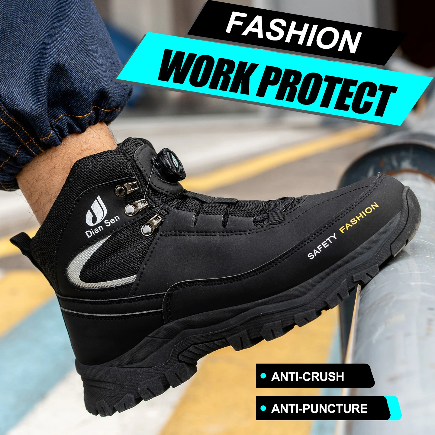 Roterende knop veiligheidsschoenen heren anti-smash anti-lek werkschoenen mode heren sportschoenen beveiliging beschermende laarzen mannelijk
