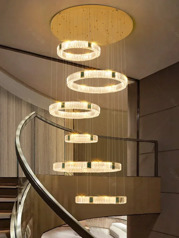 Shilan duplex staircase large chandelier, living room chandelier, light luxury crystal lamp, grand and high-end villa jump floor