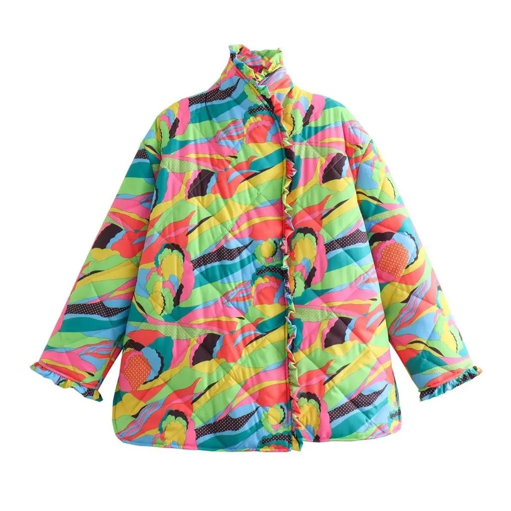

Winter Women's Printed Loose Cotton Jacket Large Size European American Style Fashionable Outerwear