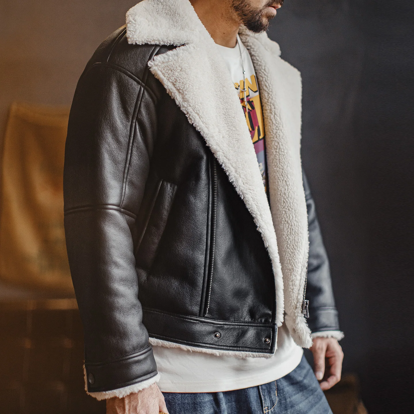 

Maden Men’s G1 Flight Jacket Winter Thick Warm Sherpa Lined Motorcycle Coat Casual Outerwear