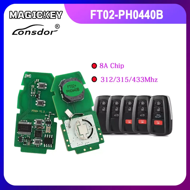 Lonsdor FT02 PH0440B Update Version of FT11-H0410C 312/314/433.58/434.42Mhz For Toyota RAV4 Avalon Frequency Switchable 8A Chip