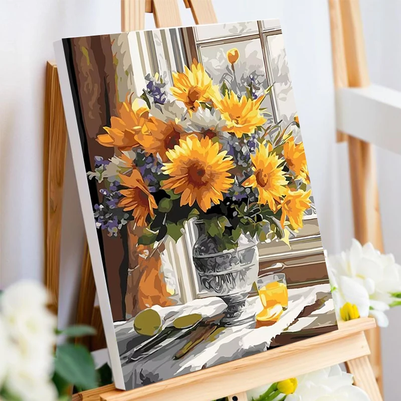 GATYZTORY-pintura por números artesanal, imagen de flores, base cero, pintura al óleo pintada a mano, animales para colorear, arte de pared, decoración del hogar