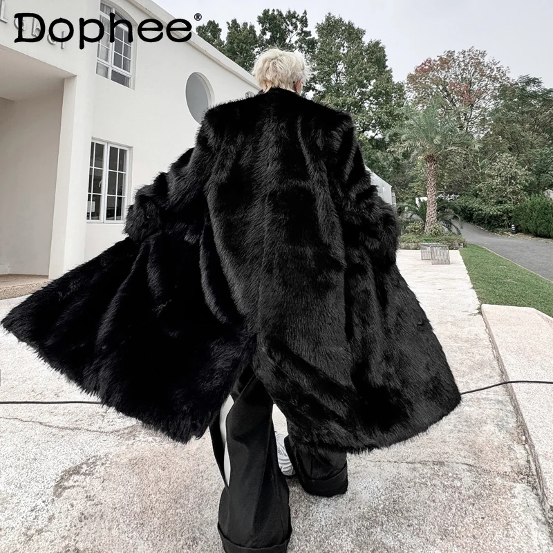 

2024 Winter New Male High-end Handsome High Street Faux Fur Coats Men's Thickened Medium Long Knee Trendy Warm Cotton Jackets